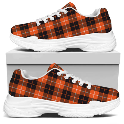 Orange Grey And White Tartan Print White Chunky Shoes