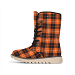 Orange Grey And White Tartan Print Winter Boots