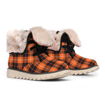 Orange Grey And White Tartan Print Winter Boots
