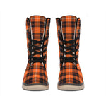 Orange Grey And White Tartan Print Winter Boots