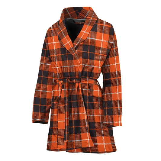 Orange Grey And White Tartan Print Women's Bathrobe