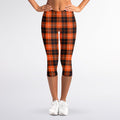 Orange Grey And White Tartan Print Women's Capri Leggings