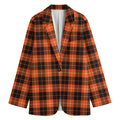Orange Grey And White Tartan Print Women's Cotton Blazer