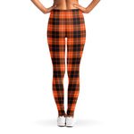Orange Grey And White Tartan Print Women's Leggings