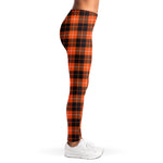Orange Grey And White Tartan Print Women's Leggings
