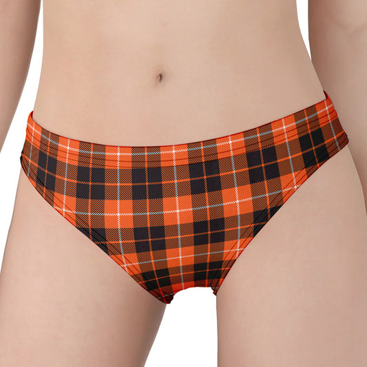 Orange Grey And White Tartan Print Women's Panties