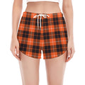 Orange Grey And White Tartan Print Women's Split Running Shorts