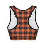 Orange Grey And White Tartan Print Women's Sports Bra