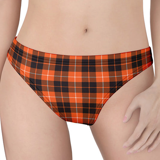 Orange Grey And White Tartan Print Women's Thong