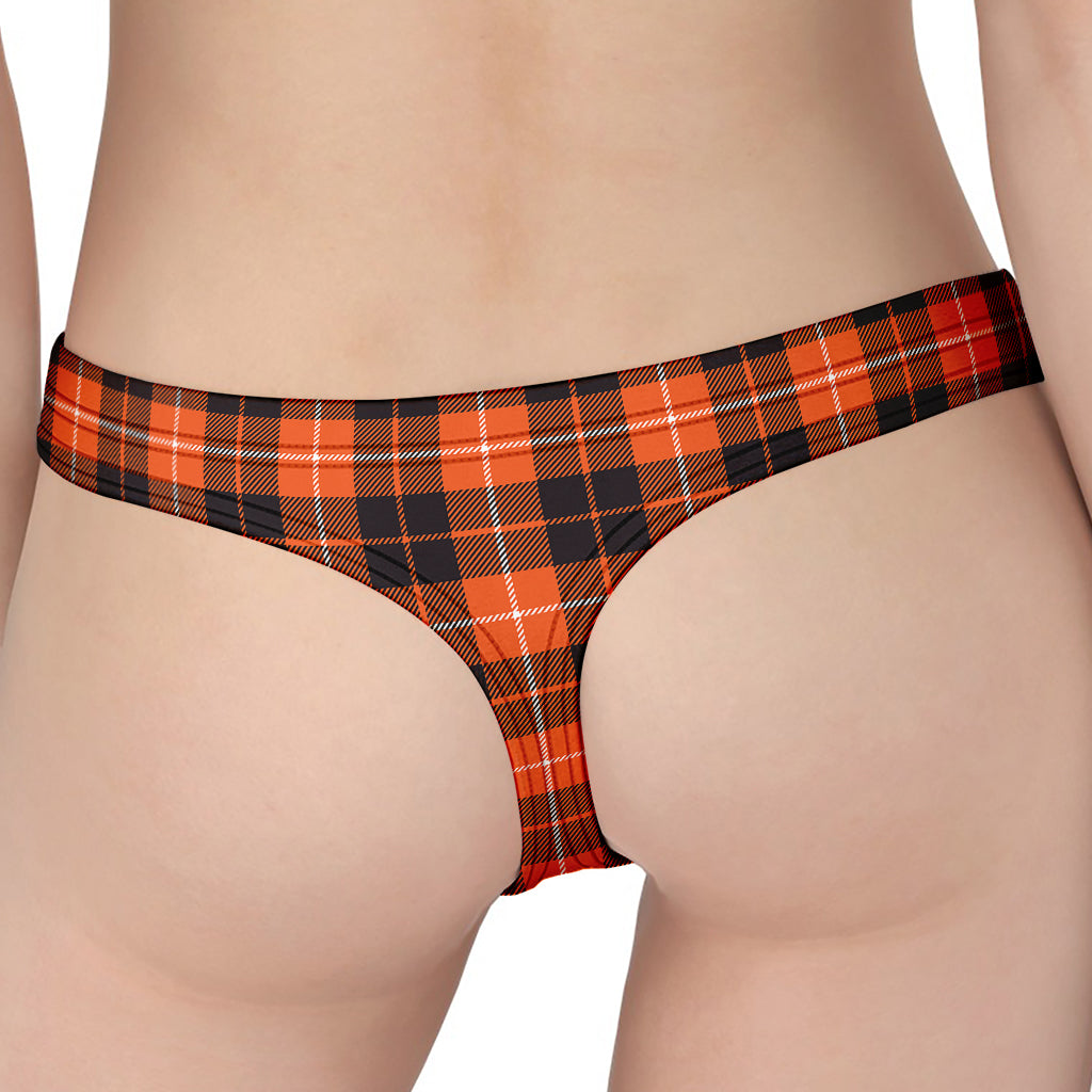 Orange Grey And White Tartan Print Women's Thong