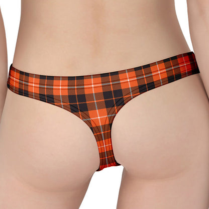 Orange Grey And White Tartan Print Women's Thong