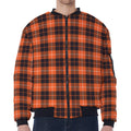 Orange Grey And White Tartan Print Zip Sleeve Bomber Jacket
