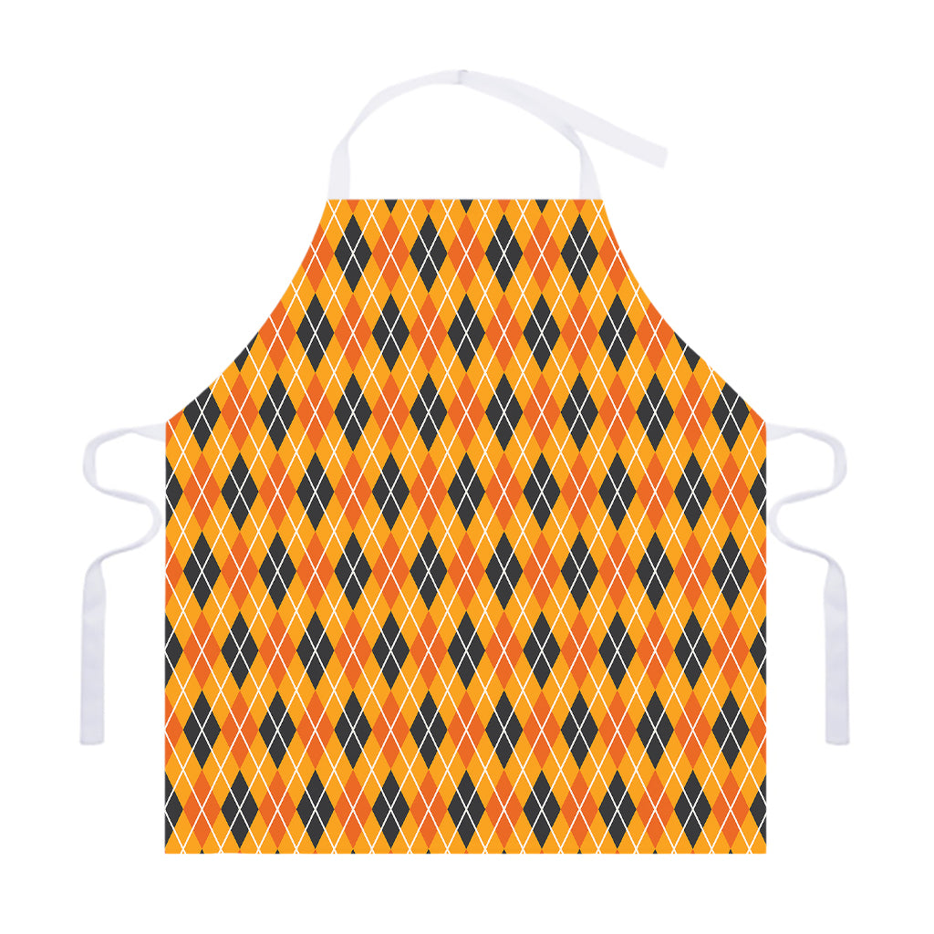 Orange Halloween Argyle Pattern Print Adjustable Apron