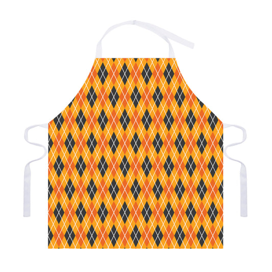 Orange Halloween Argyle Pattern Print Adjustable Apron