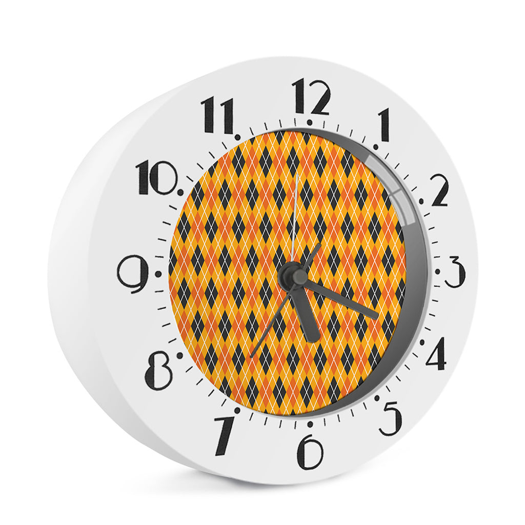 Orange Halloween Argyle Pattern Print Alarm Clock
