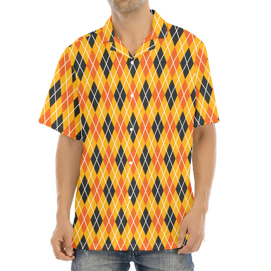 Orange Halloween Argyle Pattern Print Aloha Shirt