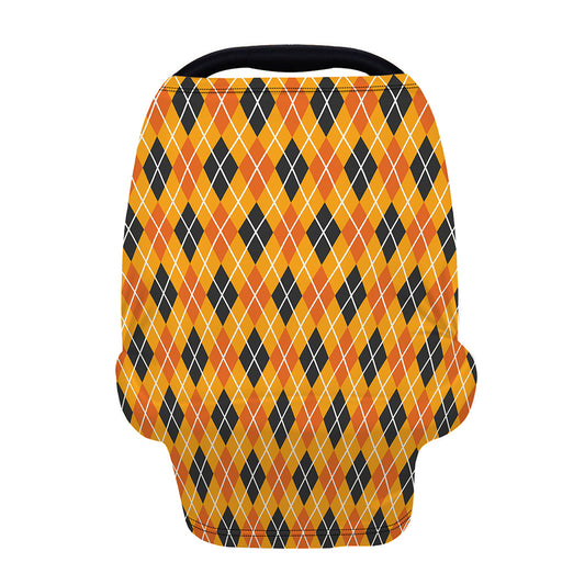Orange Halloween Argyle Pattern Print Baby Seat Cover