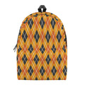 Orange Halloween Argyle Pattern Print School Backpack
