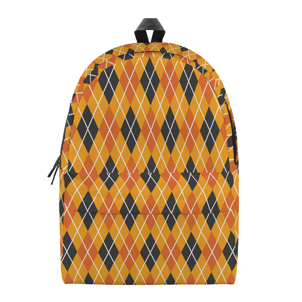 Orange Halloween Argyle Pattern Print Backpack