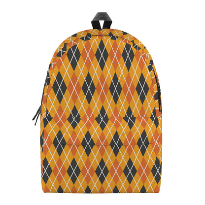 Orange Halloween Argyle Pattern Print Backpack