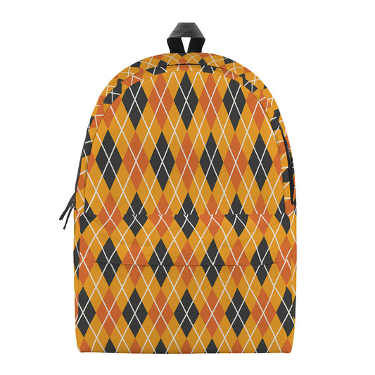 Orange Halloween Argyle Pattern Print Backpack