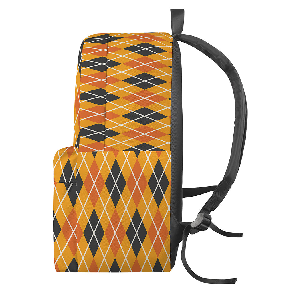 Orange Halloween Argyle Pattern Print Backpack