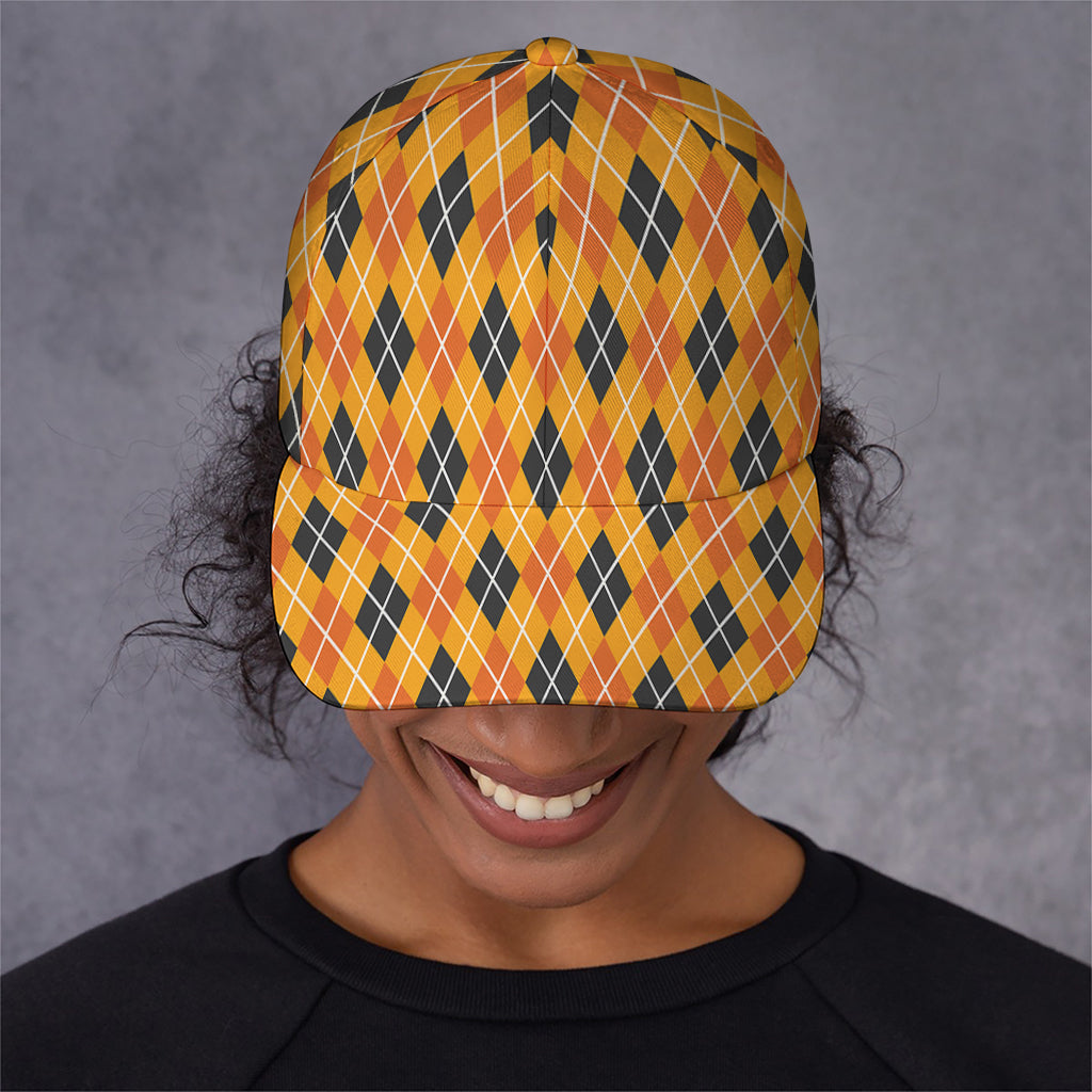 Orange Halloween Argyle Pattern Print Baseball Cap