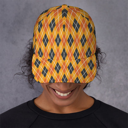Orange Halloween Argyle Pattern Print Baseball Cap