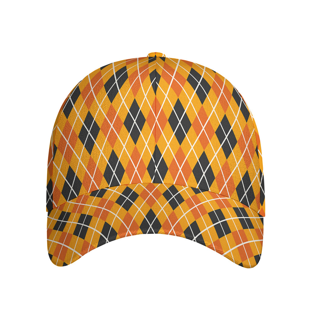 Orange Halloween Argyle Pattern Print Baseball Cap