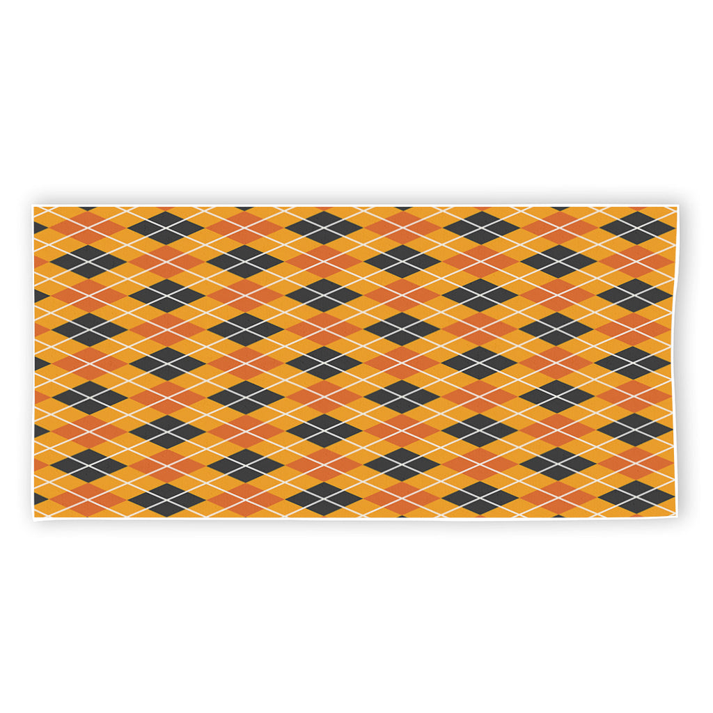 Orange Halloween Argyle Pattern Print Beach Towel