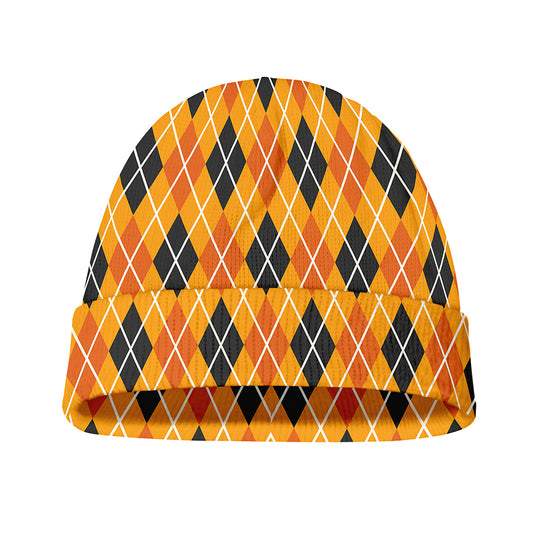 Orange Halloween Argyle Pattern Print Beanie
