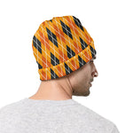 Orange Halloween Argyle Pattern Print Beanie