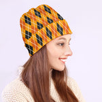 Orange Halloween Argyle Pattern Print Beanie