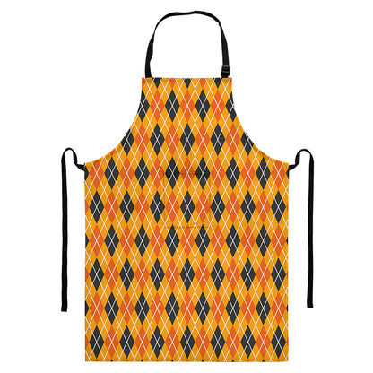 Orange Halloween Argyle Pattern Print Bib Apron With Pocket