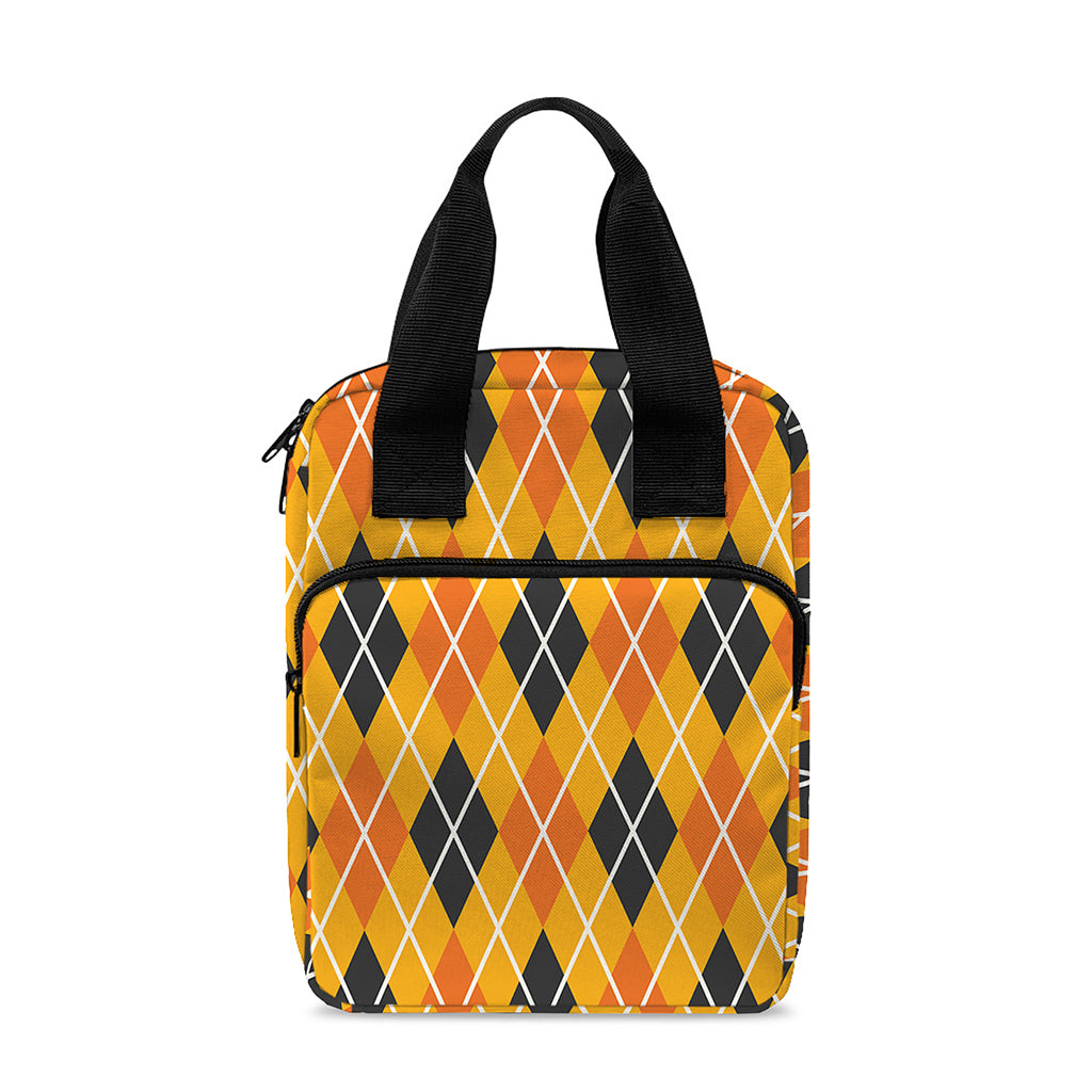 Orange Halloween Argyle Pattern Print Bible Tote Bag