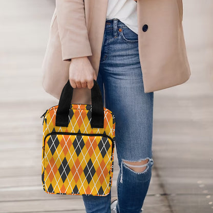 Orange Halloween Argyle Pattern Print Bible Tote Bag