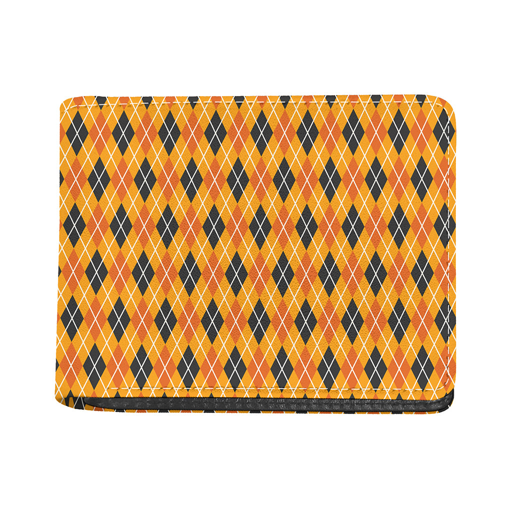 Orange Halloween Argyle Pattern Print Bifold Wallet