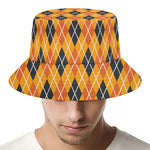Orange Halloween Argyle Pattern Print Bucket Hat