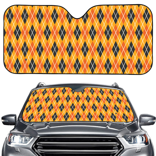 Orange Halloween Argyle Pattern Print Car Windshield Sun Shade