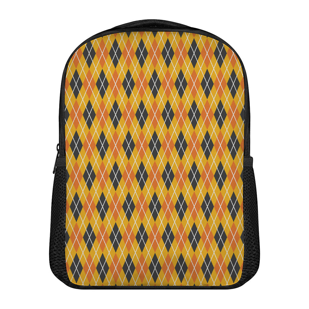 Orange Halloween Argyle Pattern Print Casual Backpack