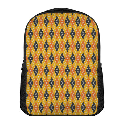 Orange Halloween Argyle Pattern Print Casual Backpack