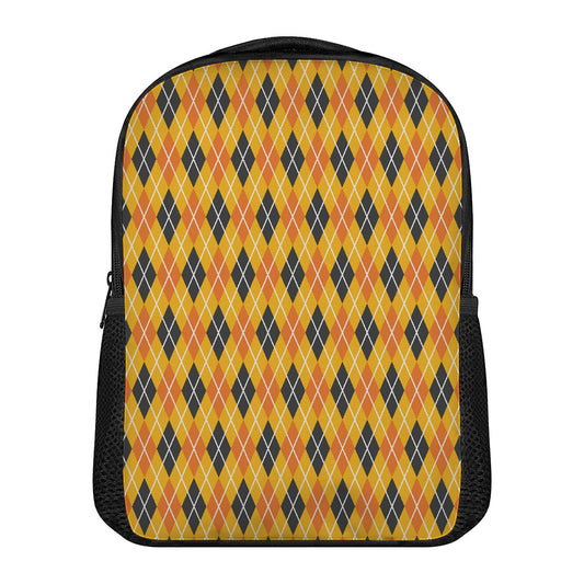 Orange Halloween Argyle Pattern Print Casual Backpack