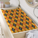 Orange Halloween Argyle Pattern Print Changing Pad Cover