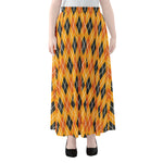 Orange Halloween Argyle Pattern Print Chiffon Maxi Skirt