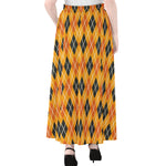 Orange Halloween Argyle Pattern Print Chiffon Maxi Skirt