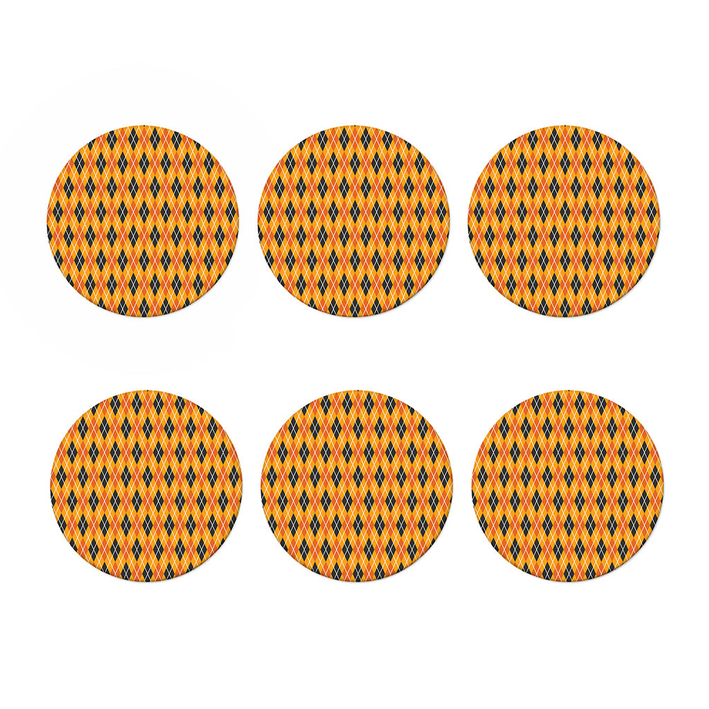 Orange Halloween Argyle Pattern Print Coaster Set