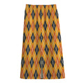 Orange Halloween Argyle Pattern Print Cotton Front Slit Maxi Skirt