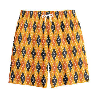 Orange Halloween Argyle Pattern Print Cotton Shorts