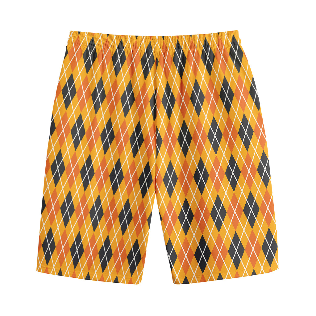 Orange Halloween Argyle Pattern Print Cotton Shorts