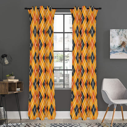 Orange Halloween Argyle Pattern Print Curtain